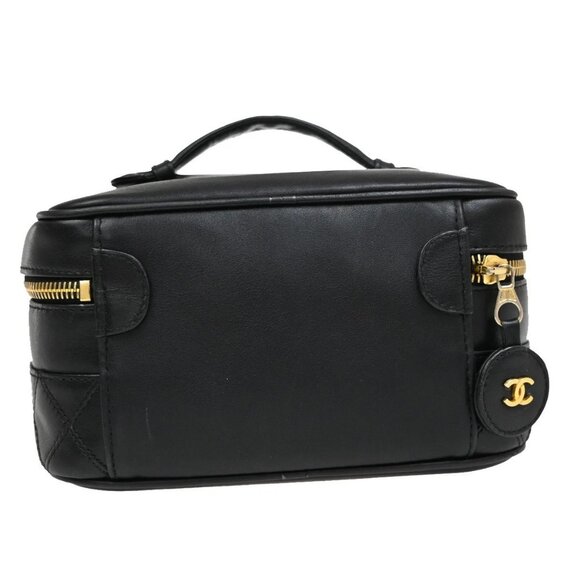CHANEL CC Logo Bicolore Vanity Hand Bag Leather Black GHW Vintage 70KB285 - Picture 3 of 15